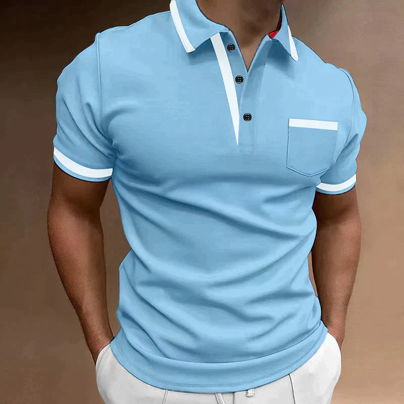 Heren Polo met Korte Mouw en Borstzakje Blauw