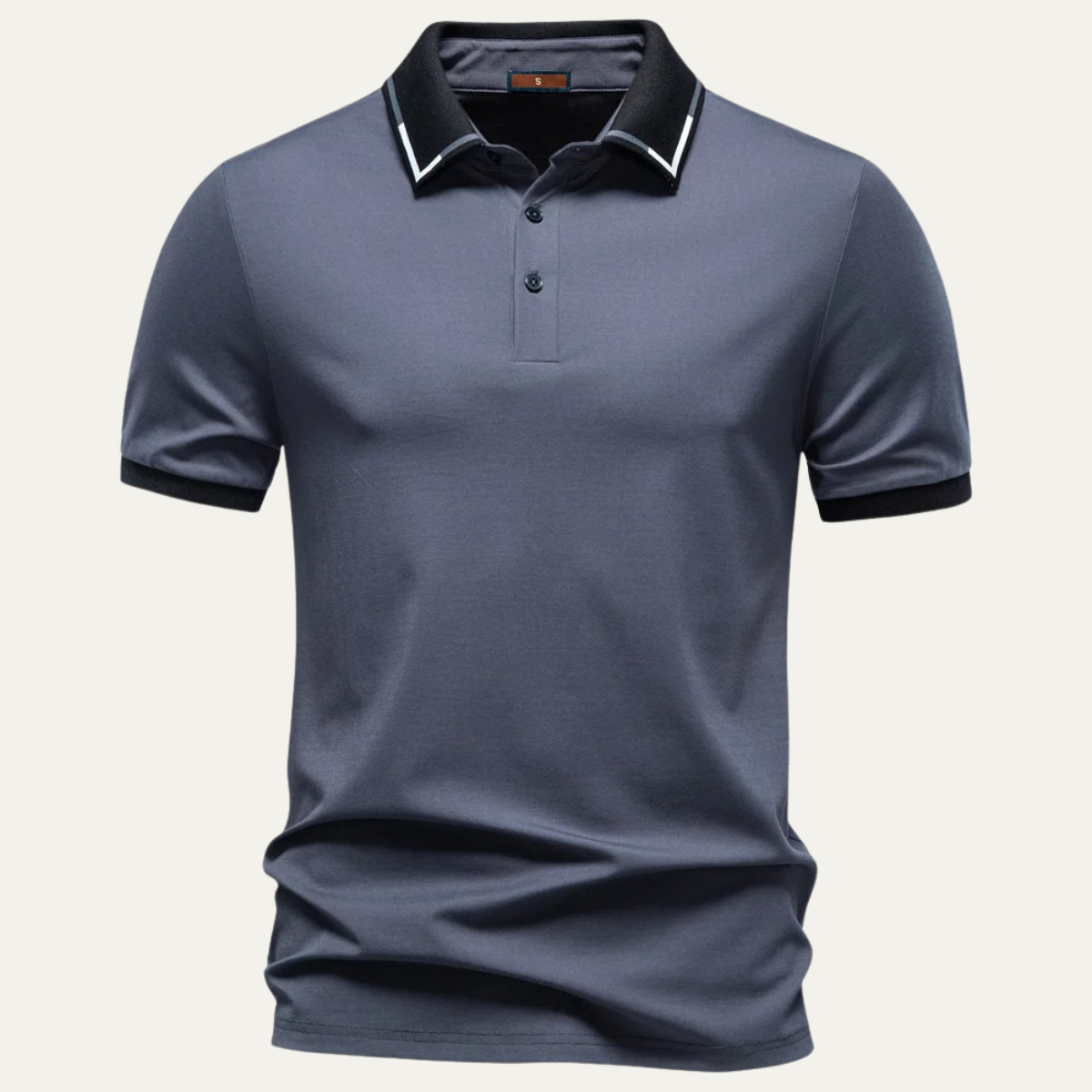 Heren Polo met Korte Mouw en Contrasterende Kraag Slim Fit Donkergrijs