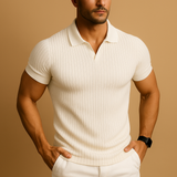 Heren Polo met Korte Mouw, Open V-hals en Slim Fit