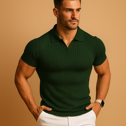 Heren Polo met Korte Mouw, Open V-hals en Slim Fit