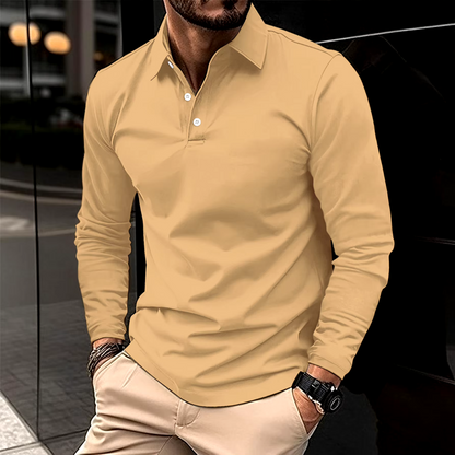 Heren Polo met Lange Mouwen en Klassieke Kraag Slim Fit Khaki