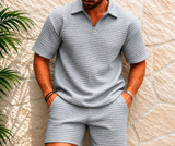 Heren Polo Shirt en Shorts Set met Korte Mouw en Ritskraag
