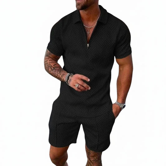 Heren Polo Short Sleeve Set met Ritssluiting en Shorts