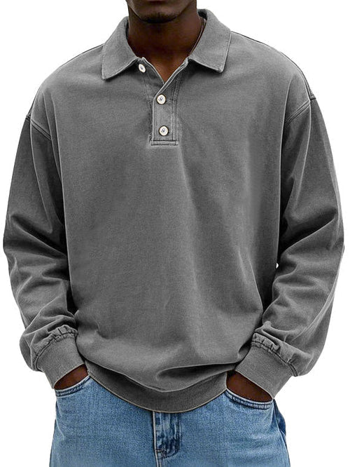 Heren Polo Sweatshirt Lange Mouw met Polokraag en Knoopsluiting Grijs