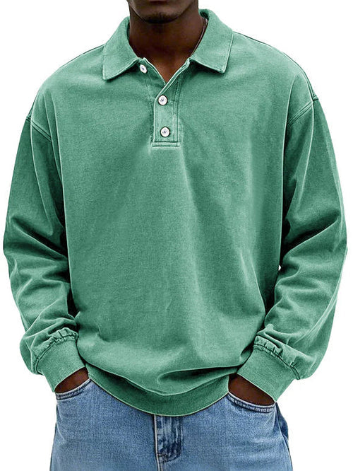 Heren Polo Sweatshirt Lange Mouw met Polokraag en Knoopsluiting Groen