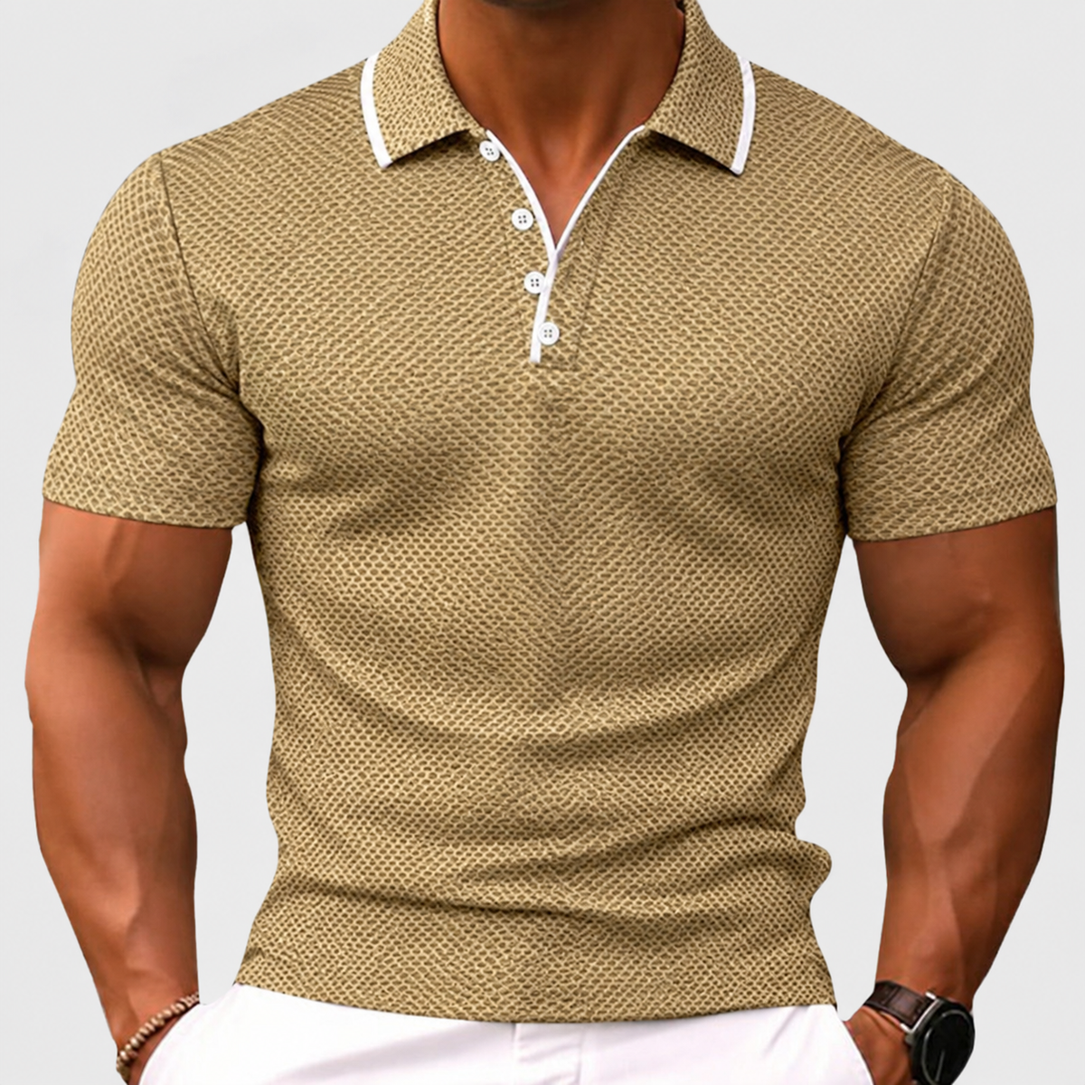 Heren Poloshirt met Contrast Kraag en Knoopplacket