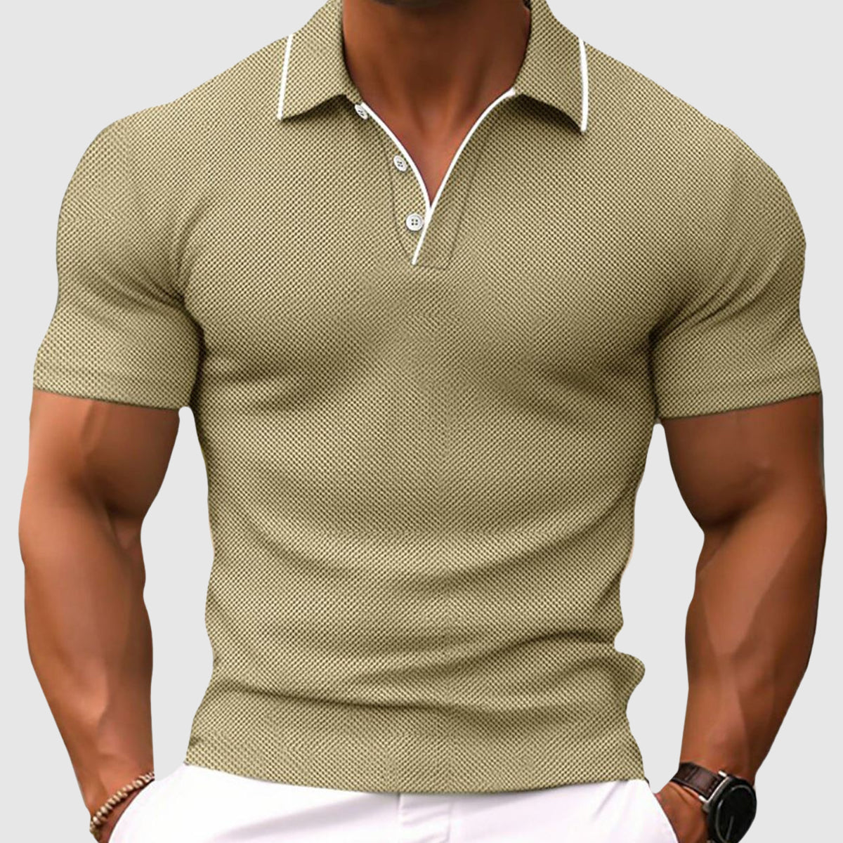 Heren Poloshirt met Contrast Kraag en Knoopplacket
