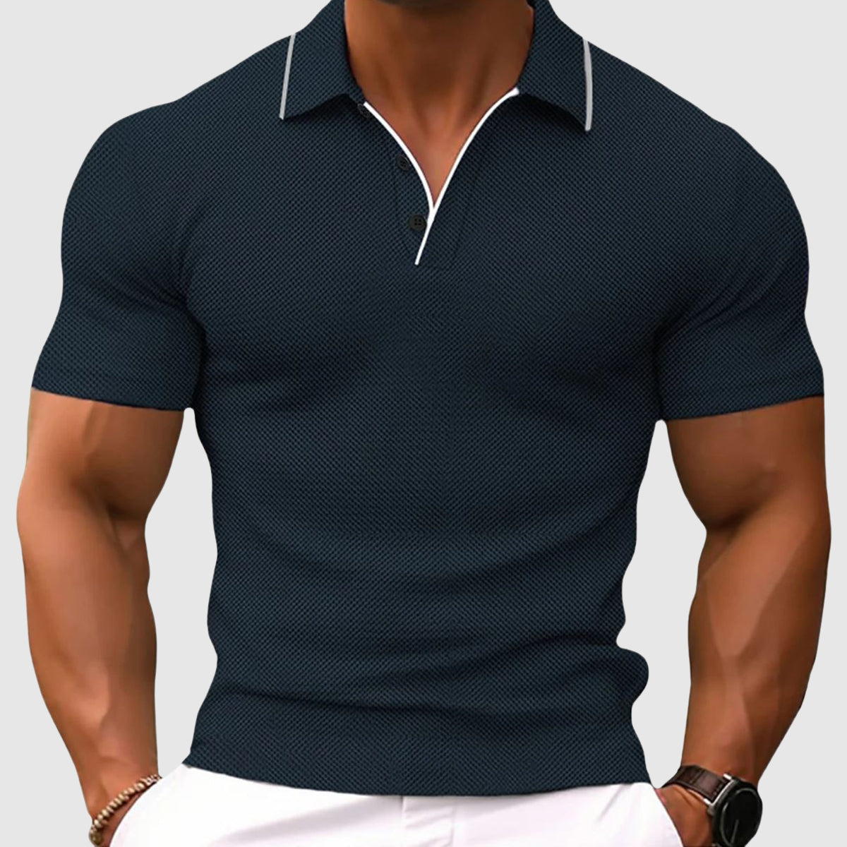Heren Poloshirt met Contrast Kraag en Knoopplacket