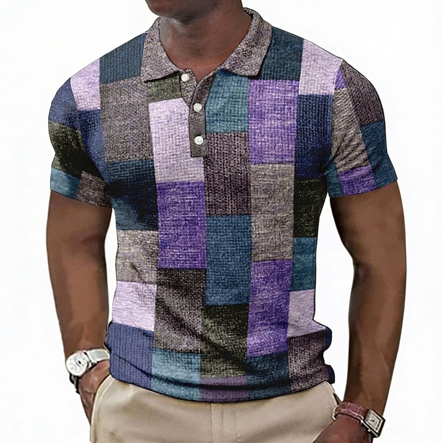 Heren Poloshirt met Geometrisch Colorblock Patroon