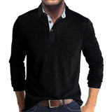Heren Poloshirt met Lange Mouwen, Borstzak en Knoopsluiting