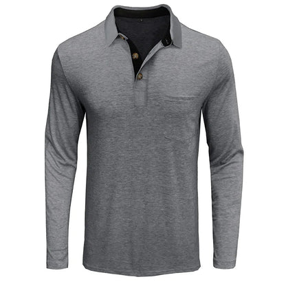 Heren Poloshirt met Lange Mouwen, Borstzak en Knoopsluiting