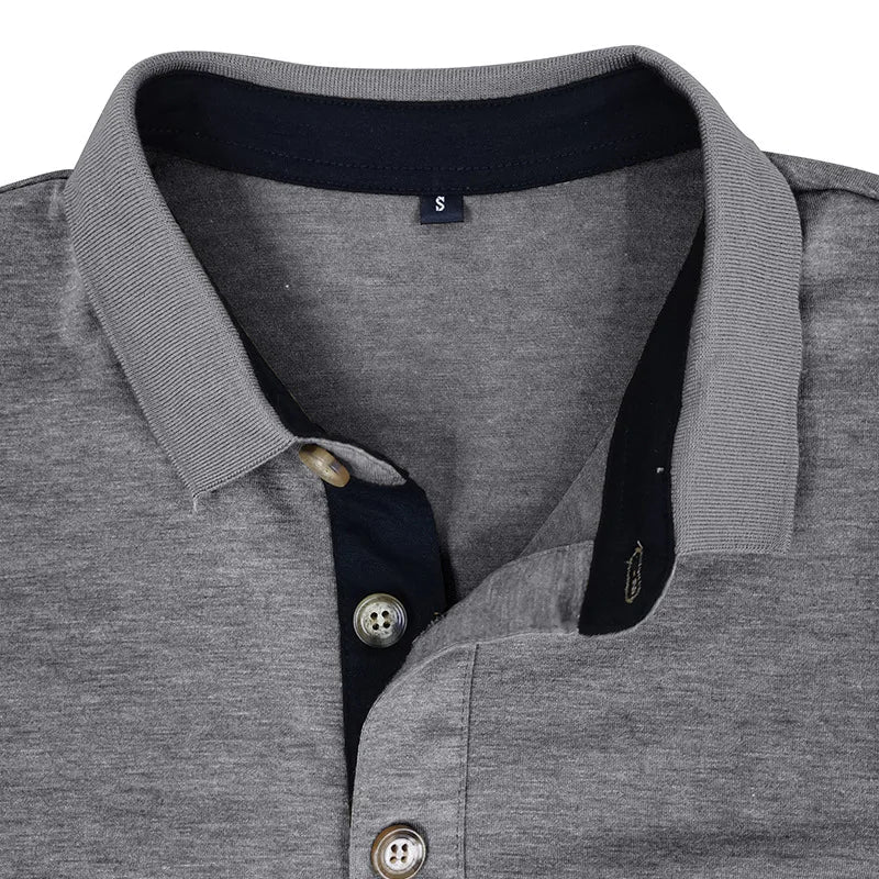 Heren Poloshirt met Lange Mouwen, Borstzak en Knoopsluiting