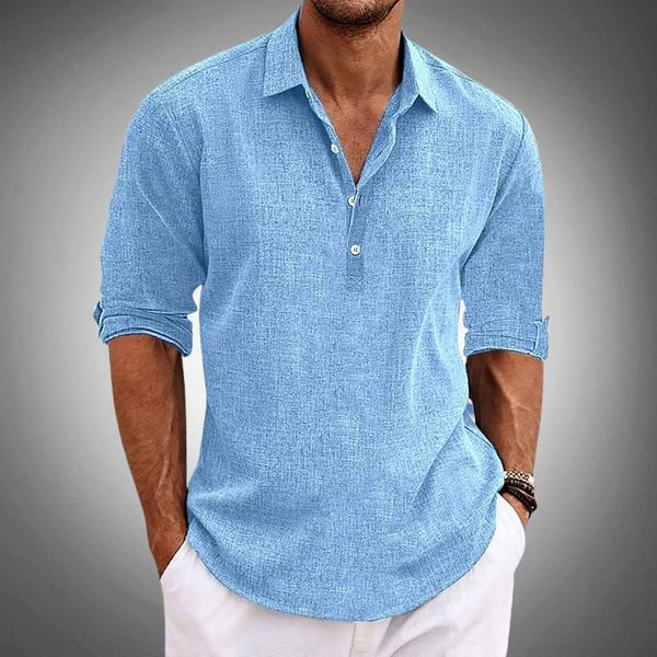 Heren Poloshirt met Omgeslagen Mouwen en Knoopplacket Lichtblauw