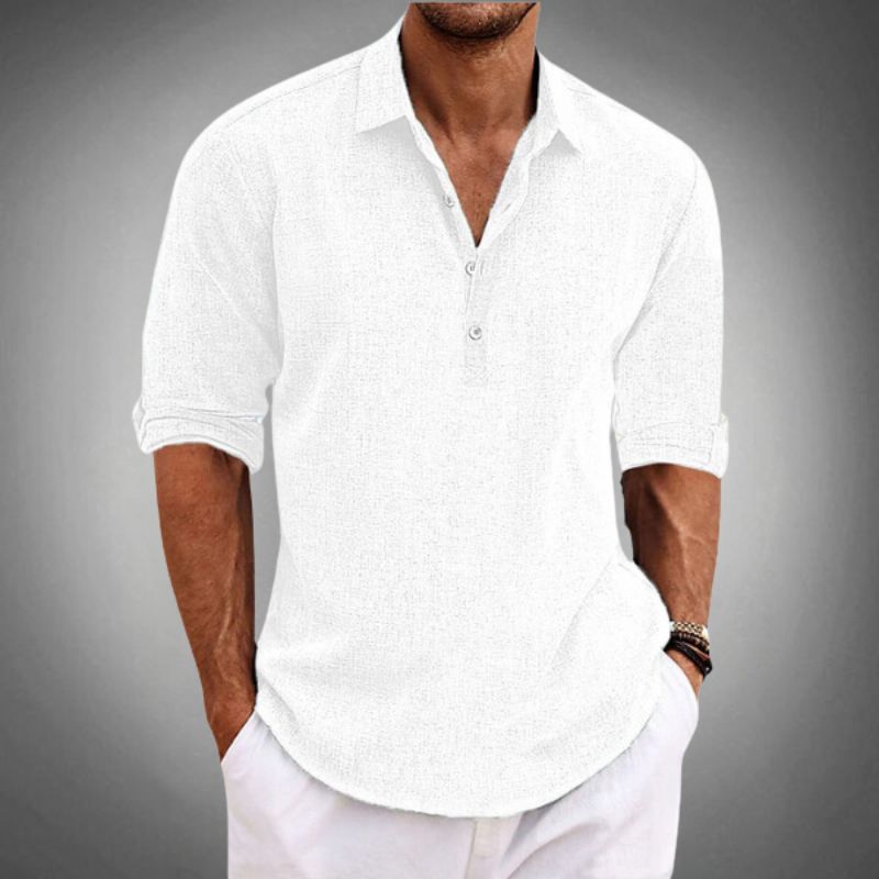 Heren Poloshirt met Omgeslagen Mouwen en Knoopplacket Wit