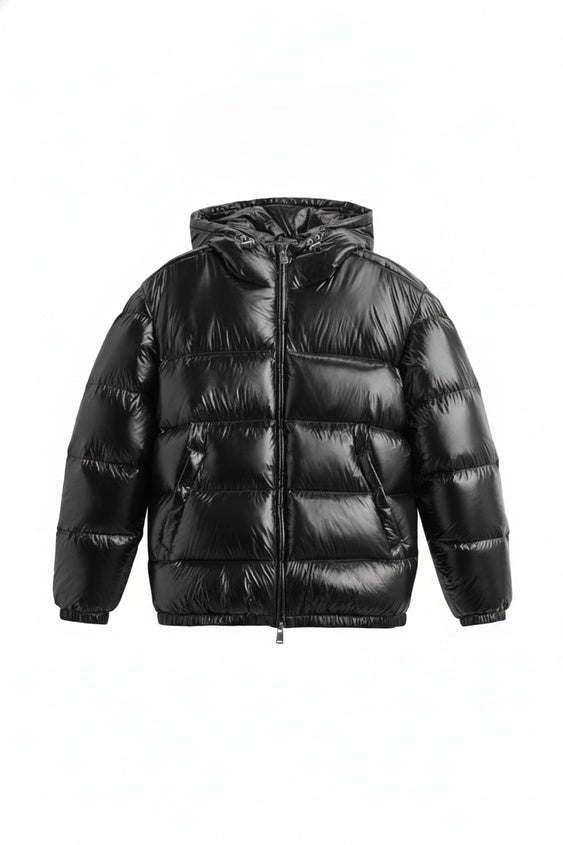 Heren Puffer Jacket met Capuchon en Glanzende Afwerking