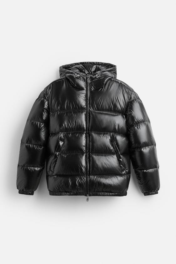 Heren Puffer Jacket met Capuchon en Glanzende Afwerking