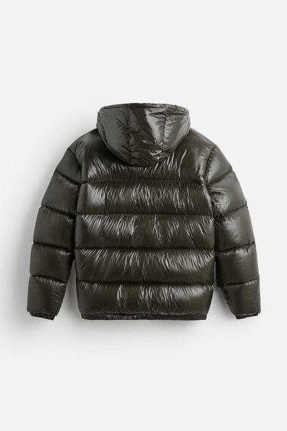Heren Puffer Jacket met Capuchon en Glanzende Afwerking