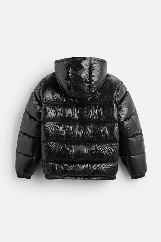 Heren Puffer Jacket met Capuchon en Glanzende Afwerking
