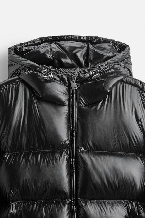 Heren Puffer Jacket met Capuchon en Glanzende Afwerking