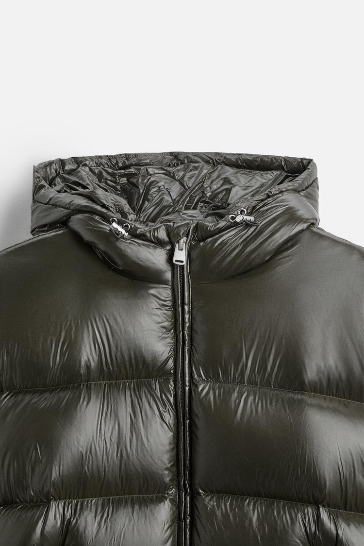 Heren Puffer Jacket met Capuchon en Glanzende Afwerking