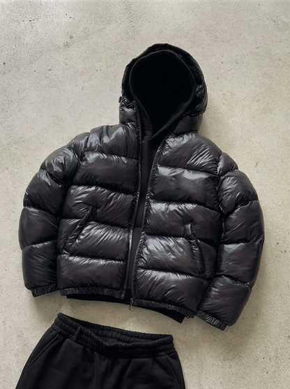 Heren Puffer Jacket met Capuchon en Ritssluiting Zwart
