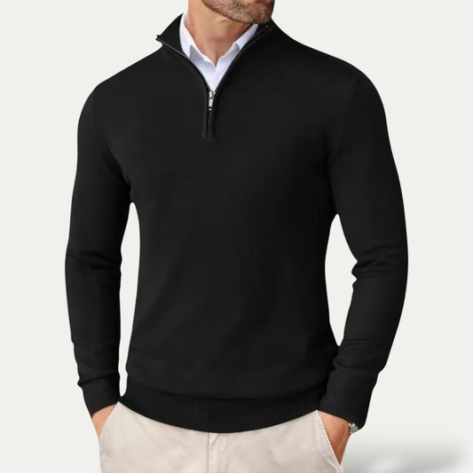 Heren Pullover met Halve Rits en Staande Kraag Zwart