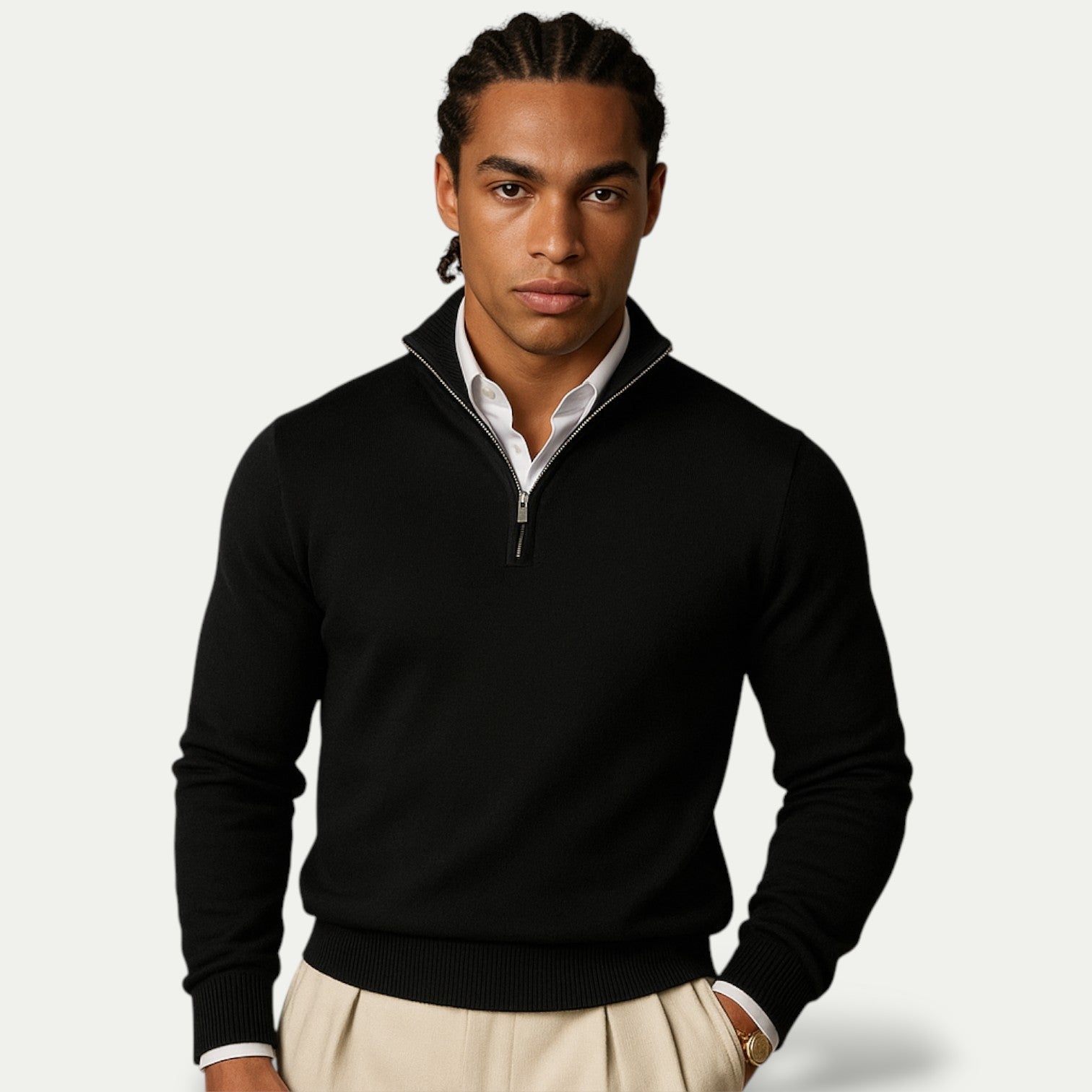 Heren Pullover met Halve Rits en Staande Kraag