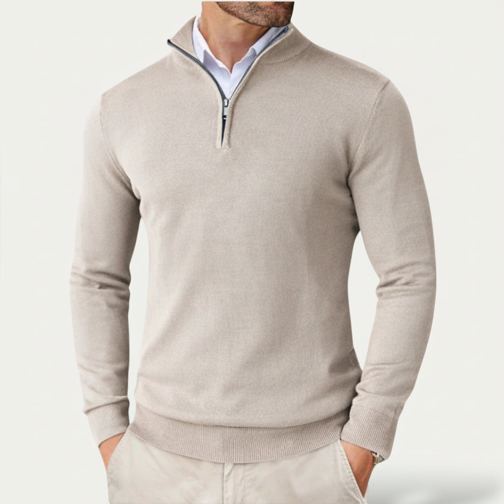 Heren Pullover met Halve Rits en Staande Kraag Lichtgrijs
