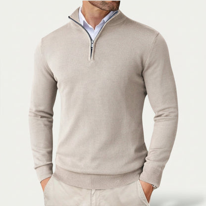Heren Pullover met Halve Rits en Staande Kraag Lichtgrijs