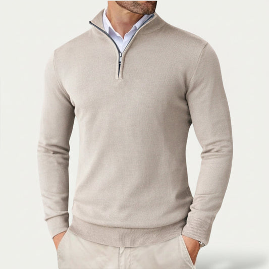 Heren Pullover met Halve Rits en Staande Kraag Lichtgrijs
