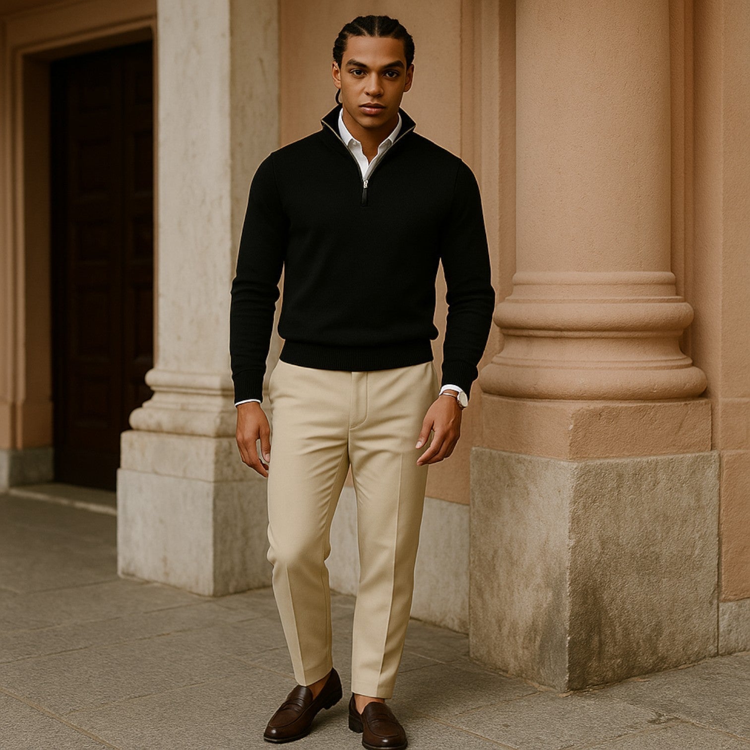 Heren Pullover met Halve Rits en Staande Kraag