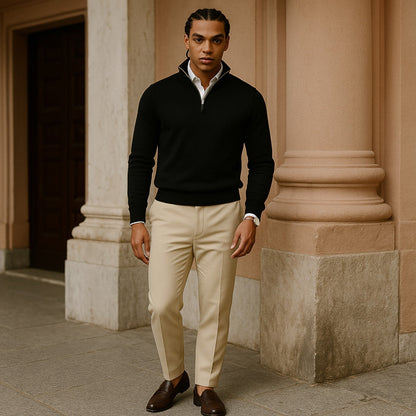 Heren Pullover met Halve Rits en Staande Kraag