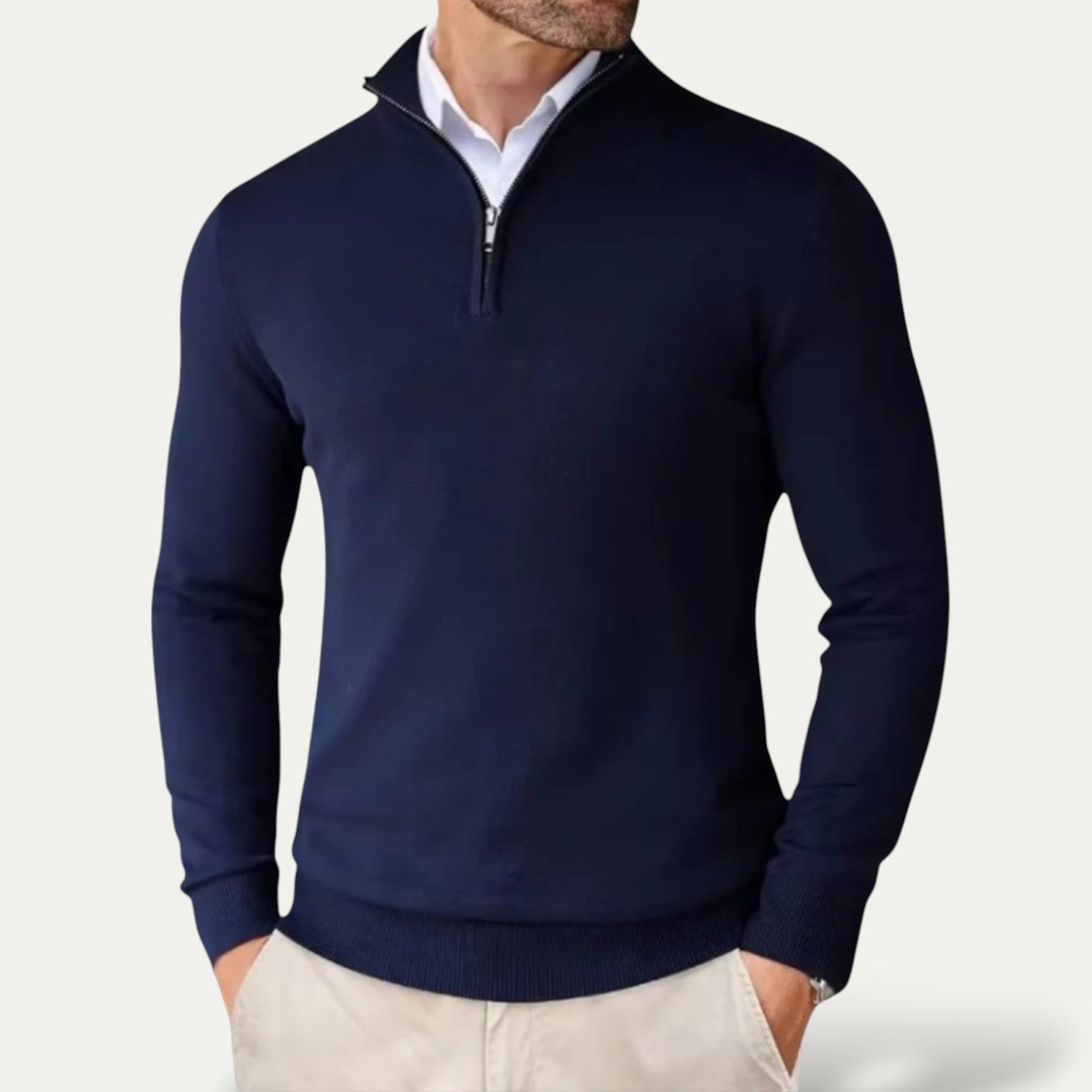 Heren Pullover met Halve Rits en Staande Kraag