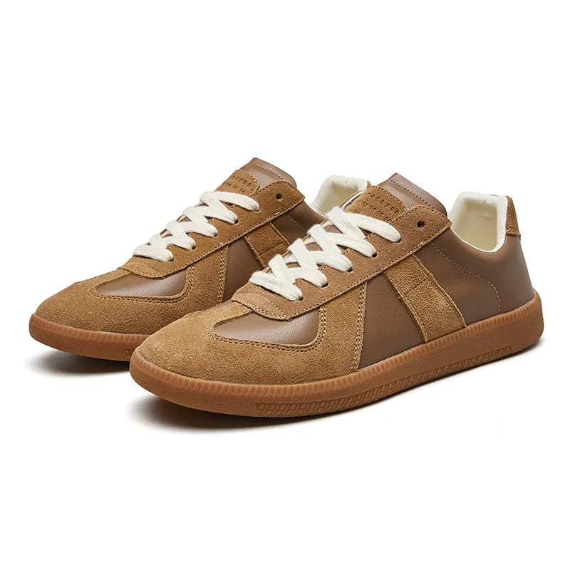 Heren Retro Sneakers Low Top met Vetersluiting en Vintage Panelen Bruin