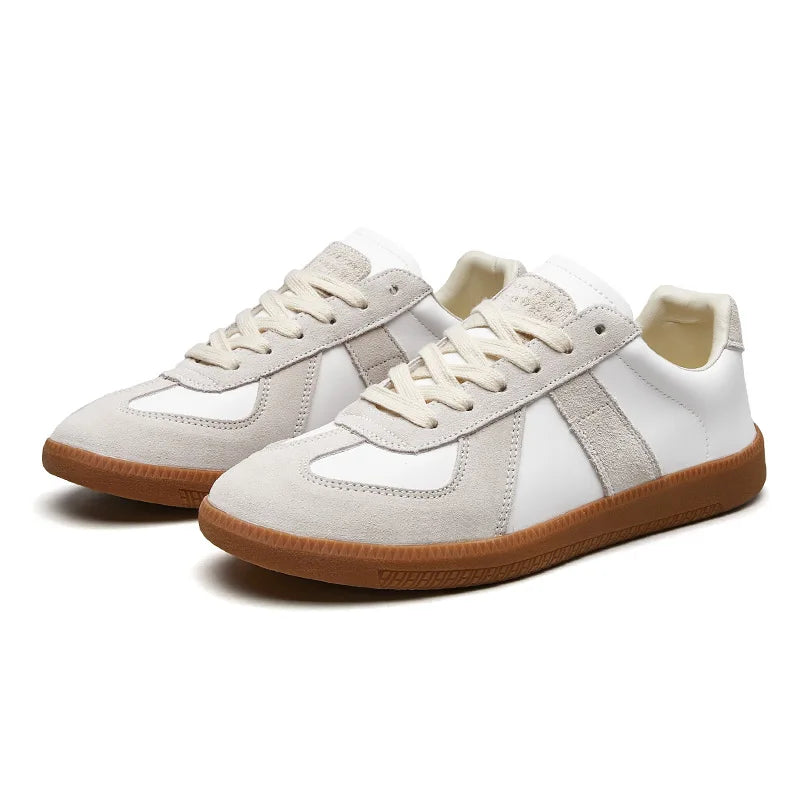 Heren Retro Sneakers Low Top met Vetersluiting en Vintage Panelen Wit
