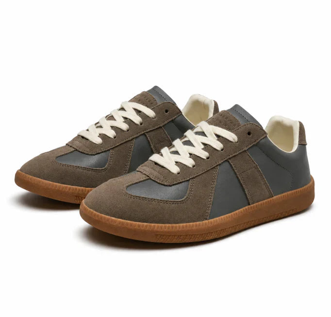 Heren Retro Sneakers Low Top met Vetersluiting en Vintage Panelen Grijs