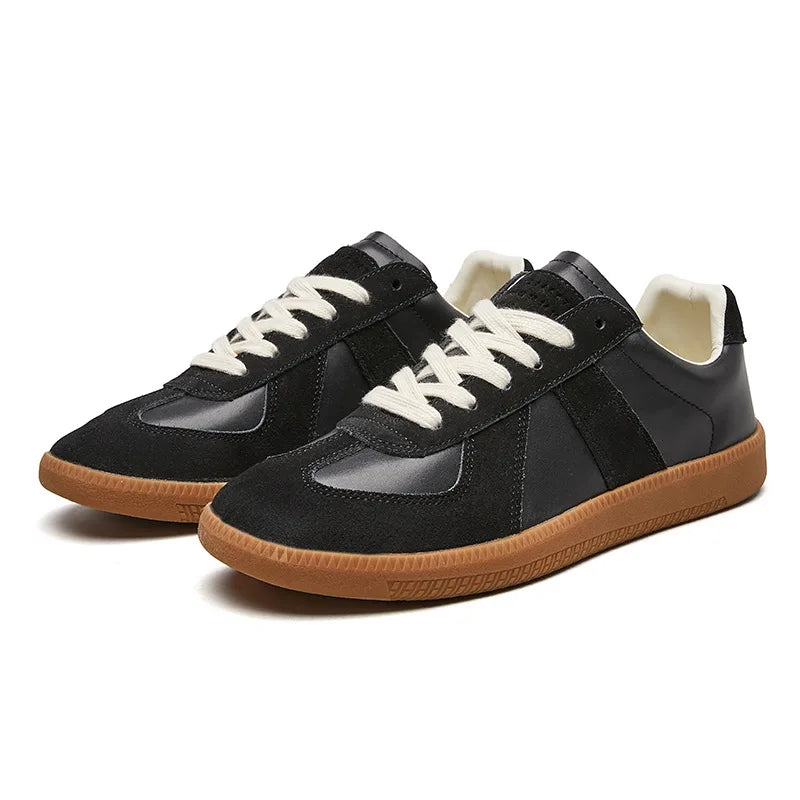 Heren Retro Sneakers Low Top met Vetersluiting en Vintage Panelen Zwart