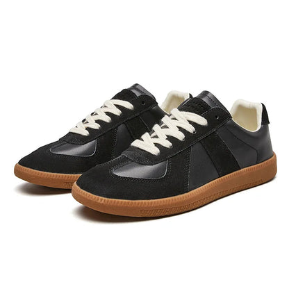 Heren Retro Sneakers Low Top met Vetersluiting en Vintage Panelen Zwart