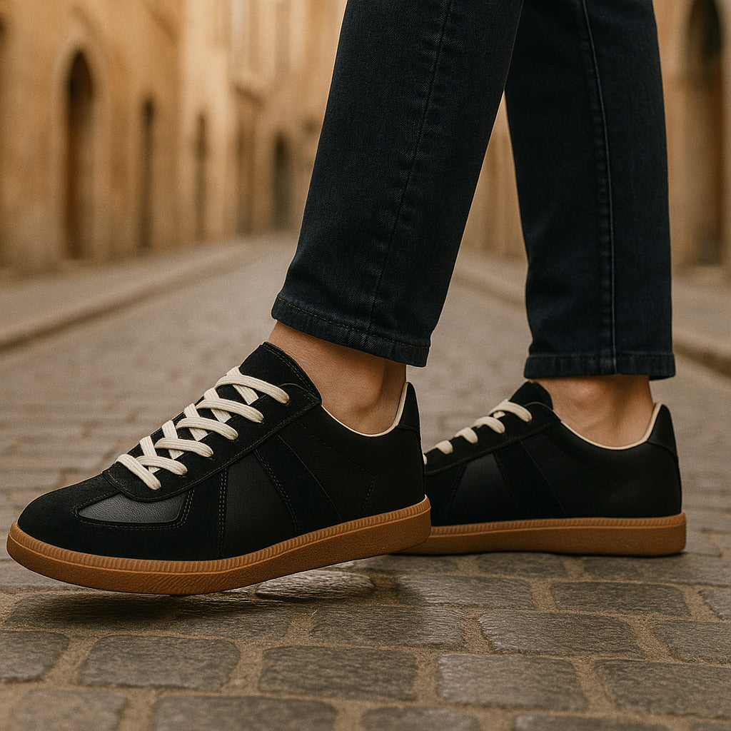 Heren Retro Sneakers Low Top met Vetersluiting en Vintage Panelen