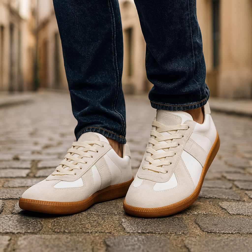 Heren Retro Sneakers Low Top met Vetersluiting en Vintage Panelen