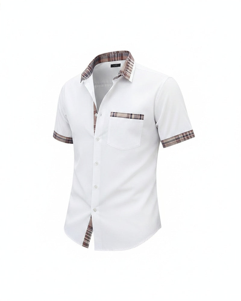 Heren Shirt Korte Mouw met Geruite Kraag en Borstzak