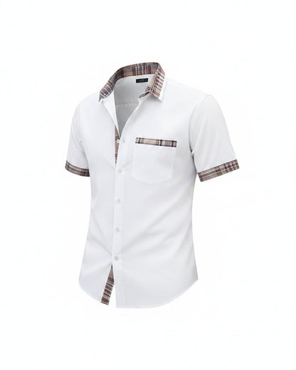 Heren Shirt Korte Mouw met Geruite Kraag en Borstzak