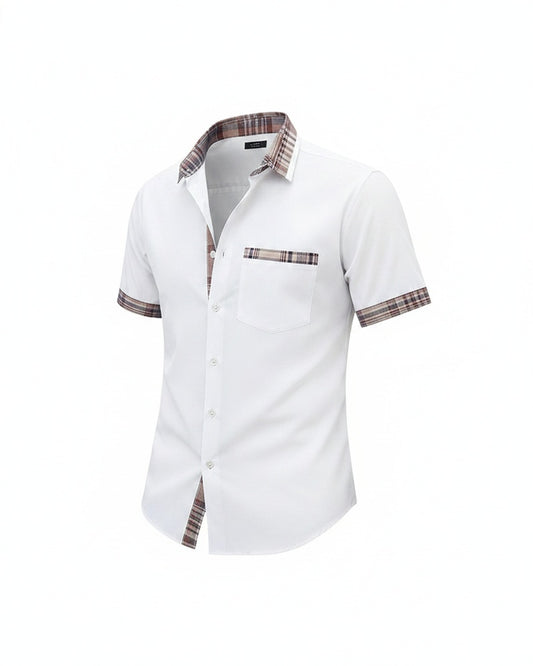 Heren Shirt Korte Mouw met Geruite Kraag en Borstzak
