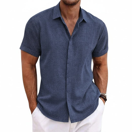 Heren Shirt Korte Mouw met Klassieke Kraag en Knoopsluiting