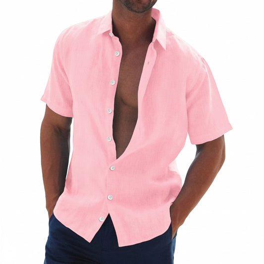 Heren Shirt Korte Mouw met Klassieke Kraag en Knoopsluiting