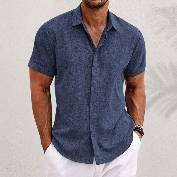 Heren Shirt Korte Mouw met Klassieke Kraag en Knoopsluiting Koningsblauw