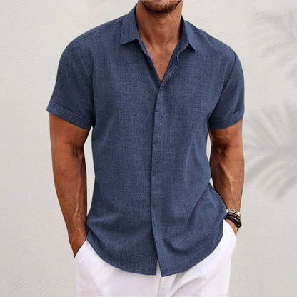 Heren Shirt Korte Mouw met Klassieke Kraag en Knoopsluiting Koningsblauw