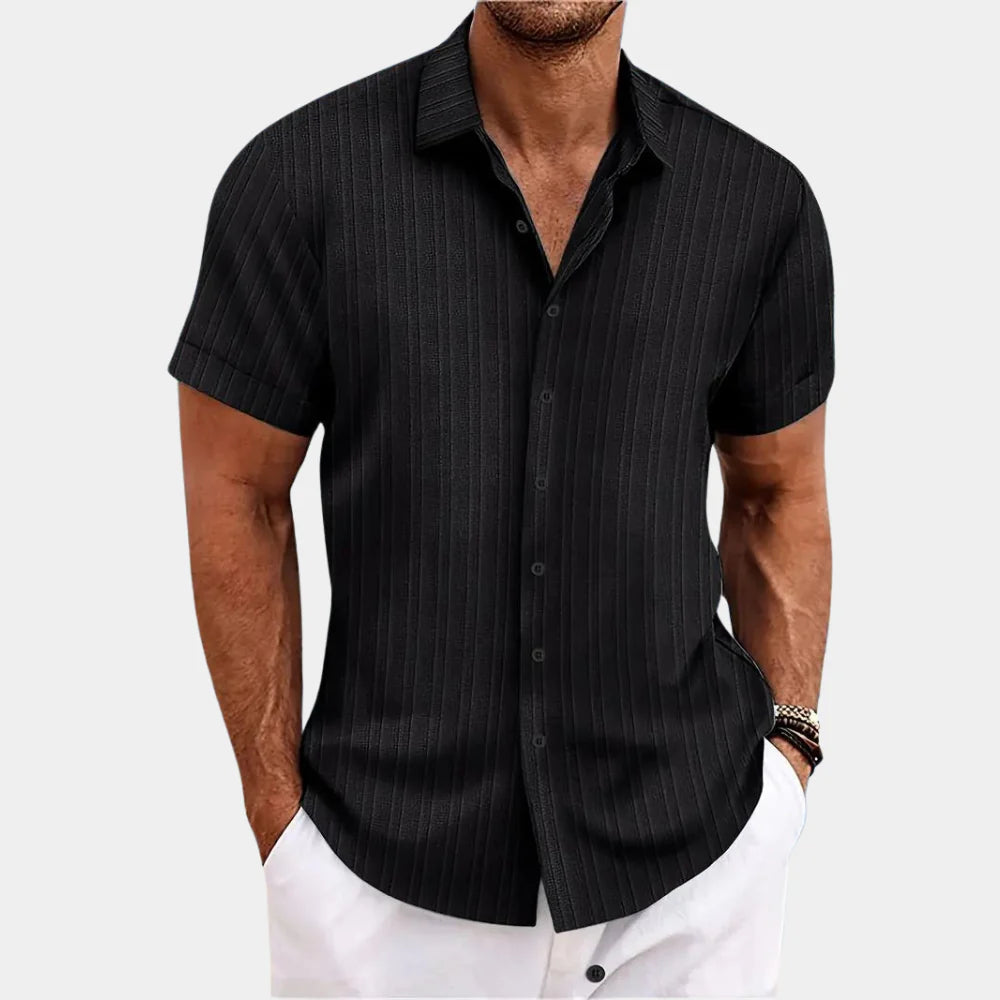 Heren Shirt Korte Mouw met Klassieke Kraag en Knoopsluiting Zwart