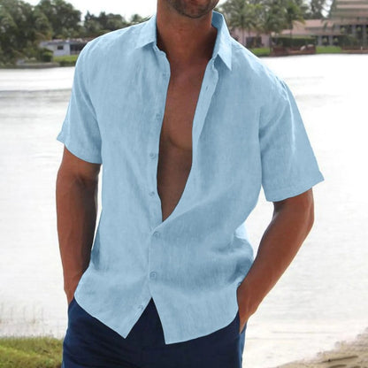 Heren Shirt Korte Mouw met Klassieke Kraag en Knoopsluiting Blauw