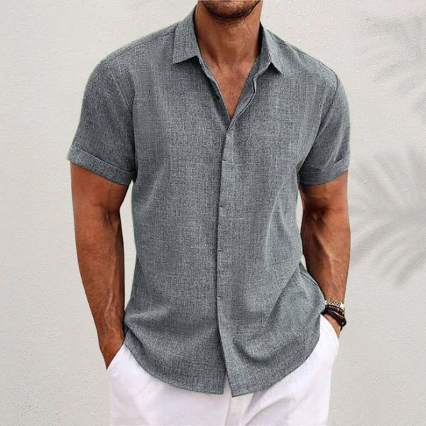 Heren Shirt Korte Mouw met Klassieke Kraag en Knoopsluiting Grijs